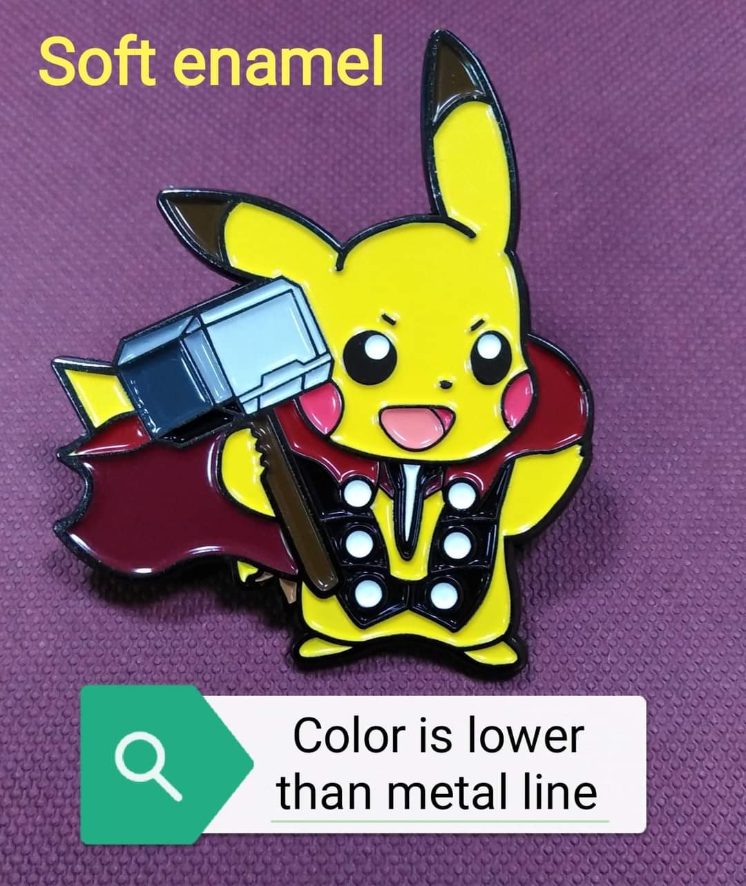 Soft enamel pin sample — recessed colors, raised metal lines